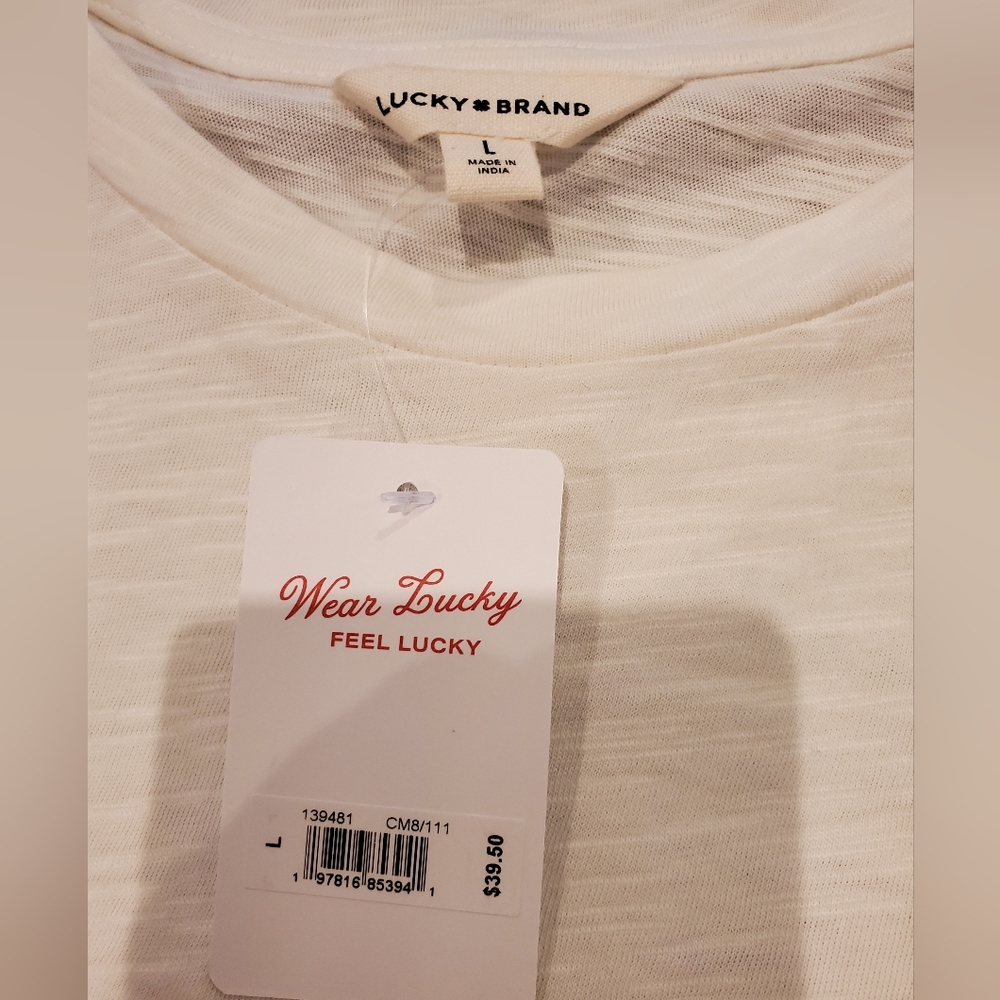 NWT Lucky Brand White Heart Flag Embroidered Cotton T-Shirt Large - Picture 6 of 9